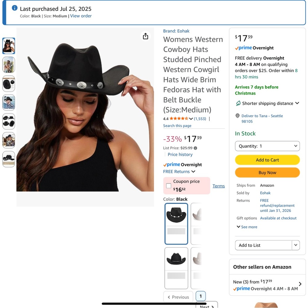 Black Western Cowboy Hat for Women